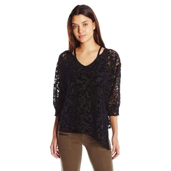 NWT Democracy Flocked Velvet Lace Overlay Blouse - Picture 1 of 2